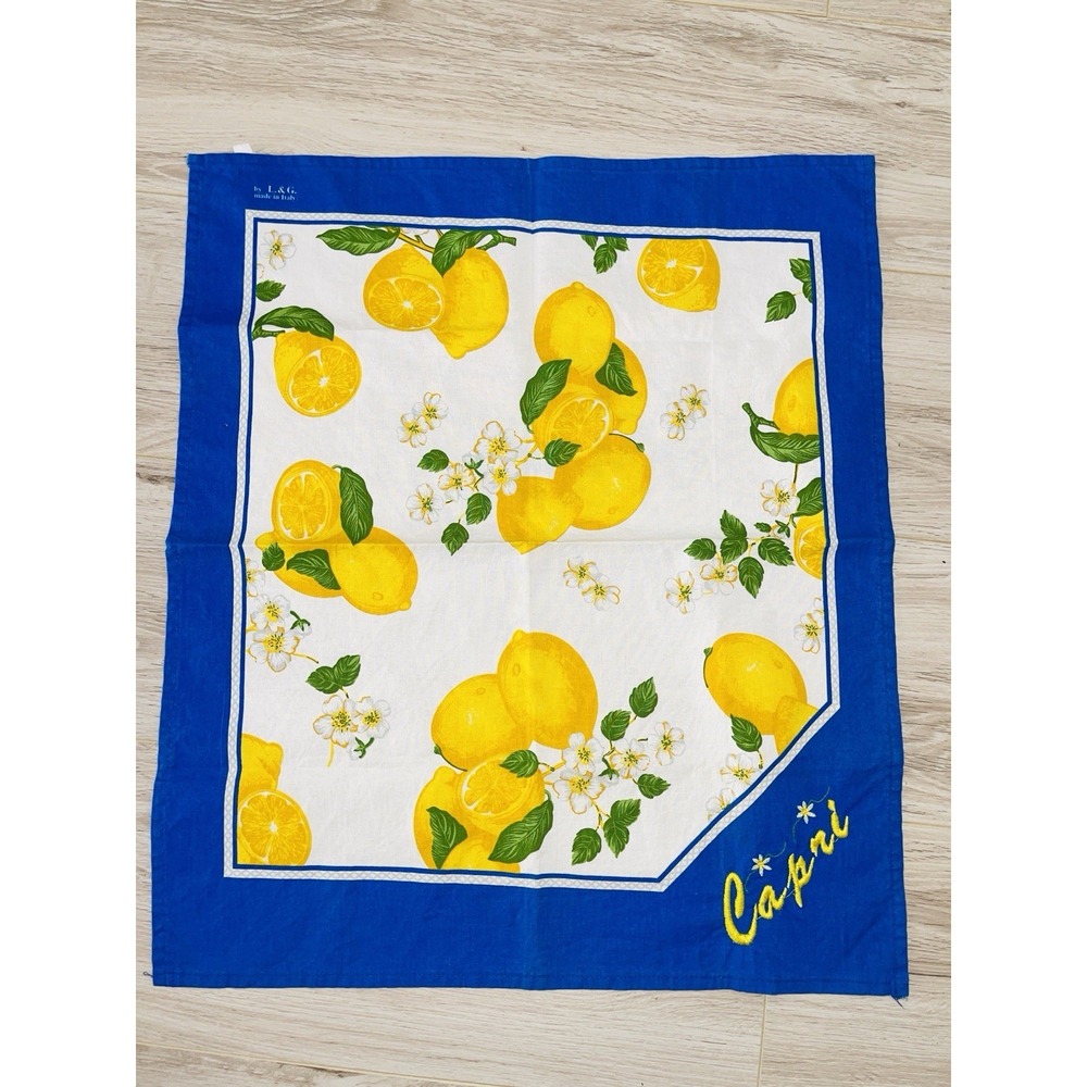 Vintage L.&G. Made in Italy Capri Embroidered Lemon Tea Towel Linen Hand Cloth